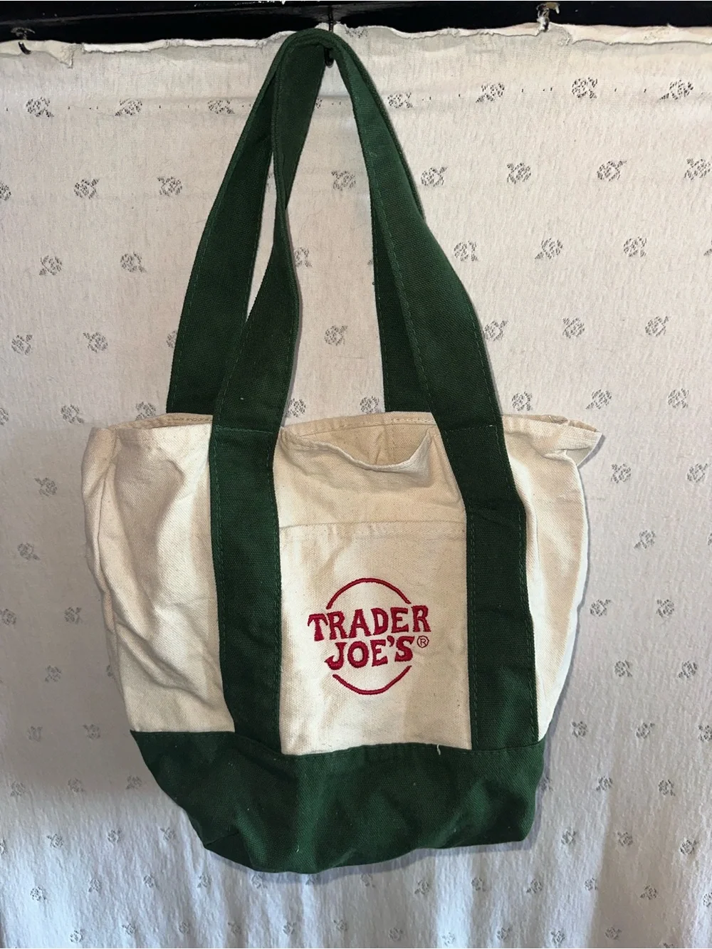 Trader Joe's Green and Cream Canvas Tote
